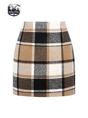 Wool Blend Plaid High Waisted Bodycon Pencil Mini Skirt